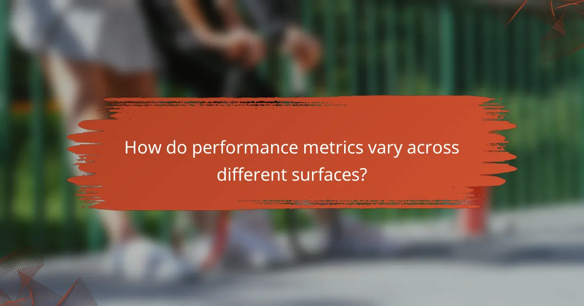 How do performance metrics vary across different surfaces?
